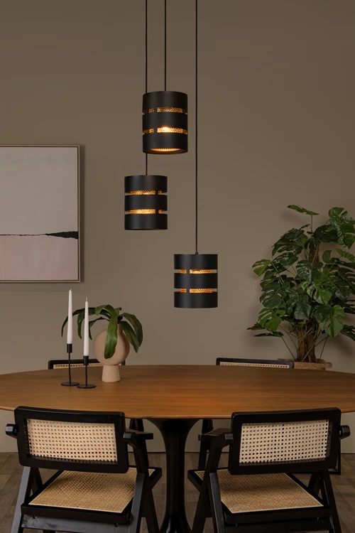 Lucide ROSAS - Pendant light - Ø 43 cm - 3xE27 - Black - atmosphere 1